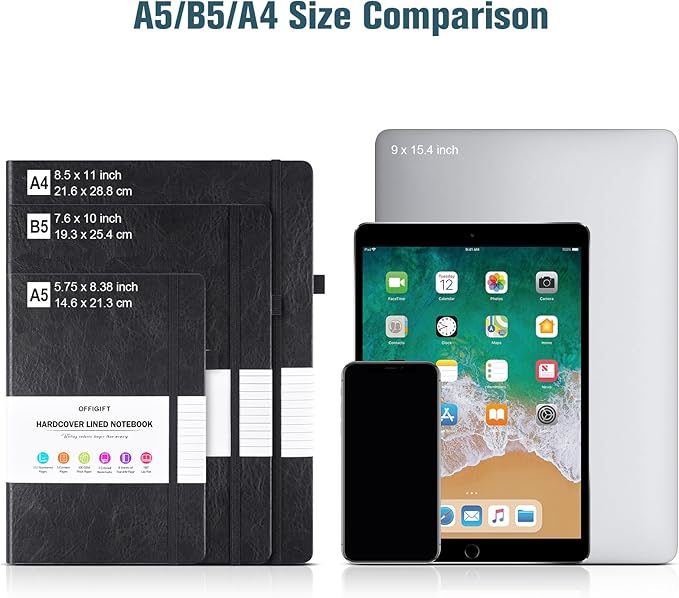 College Ruled Notebook, Large A4 Hardcover Leather Journal, 312 Numbered Pages Writing Journal, 100gsm No Bleed Paper, Lined Journal Notebook for Women Men School Office, 8.5''×11'', Grey Blue