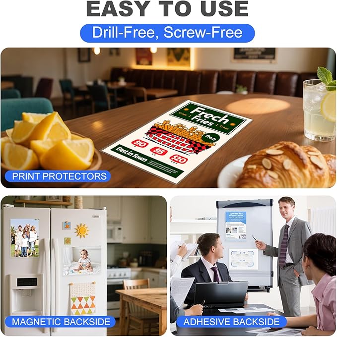 10 Pack 8.5'' x 11'' Inch Magnetic Sign Holders, Rigid Print Protectors, Paper Holder With Adhesive Tape, Plastic Document Holder For Posters Letter Paper Picture, Wall Mount Magnetic Frame for Refrigerator Window, Door, Home, Office, and Store