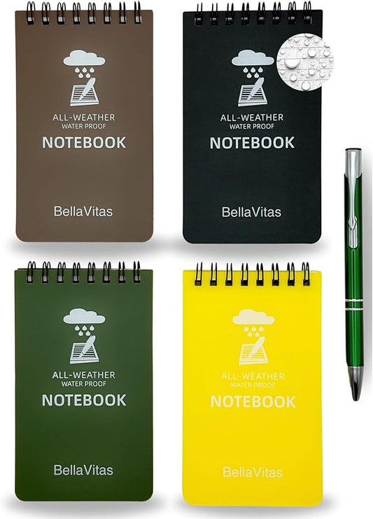 Waterproof 3x5 Notebook Pocket Notebook Small Spiral Notebooks Pocket Notepad Small Notepad 3x5 Pocket Notepad Police Notepad Tactical Notebook and All-Weather pen 4 Pack Multi