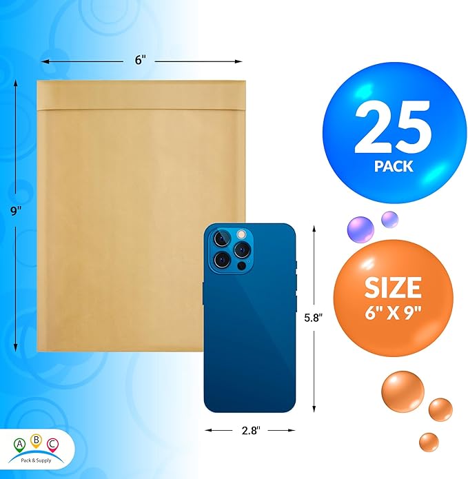 ABC PACK & SUPPLY Brown Kraft Bubble Mailer Envelopes, 6.5 x 9 Inches. 25 Pack Mail Padded Envelopes Self Seal. Kraft Bubble Mailers. Tear-Resistant Mailing Envelope Padded. Sturdy Paper Mailer