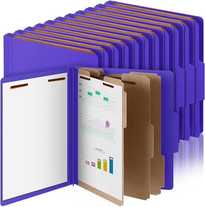 Skyygemm 24 Pcs Classification Folders Letter Size, 3 Divider Pressboard File Folder with Fasteners, Expanding File Organizer Bulk for Teachers, Clergy, Office, Church, Christmas Donations (Purple)