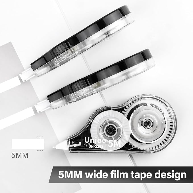 White Correction Tape Dispenser, Fast Clean and Easy to Use Tear-Resistant Tape, For school Supplies, Office (12pack, 5M/196" x 0.2", White)