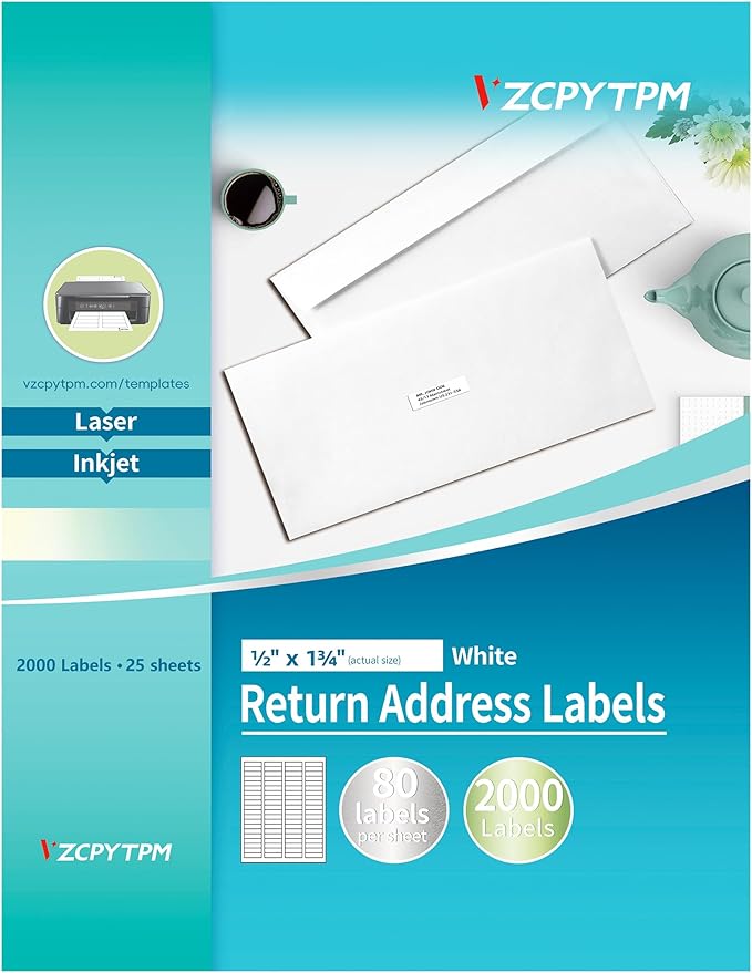 Printable Address Labels,0.5"x1.75" Self-Adhesive Return Stickers for Printer,2000 Blank Label,Personalized Mailing Labels for Envelopes,for Home,Office,or Small Business Use