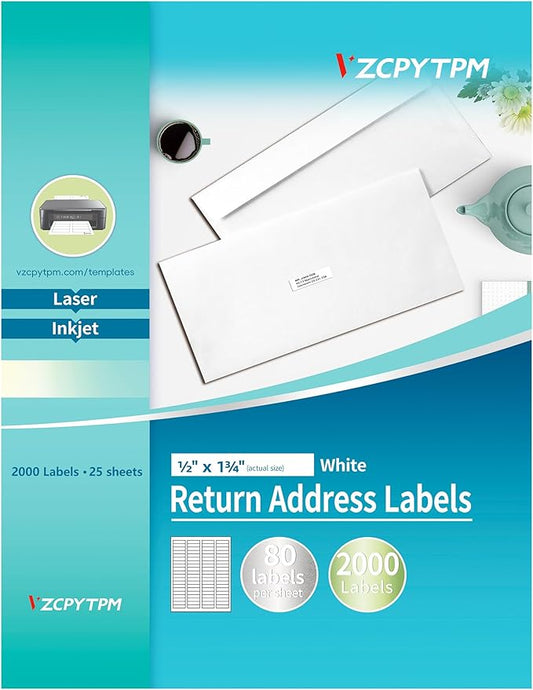 Printable Address Labels,0.5"x1.75" Self-Adhesive Return Stickers for Printer,2000 Blank Label,Personalized Mailing Labels for Envelopes,for Home,Office,or Small Business Use