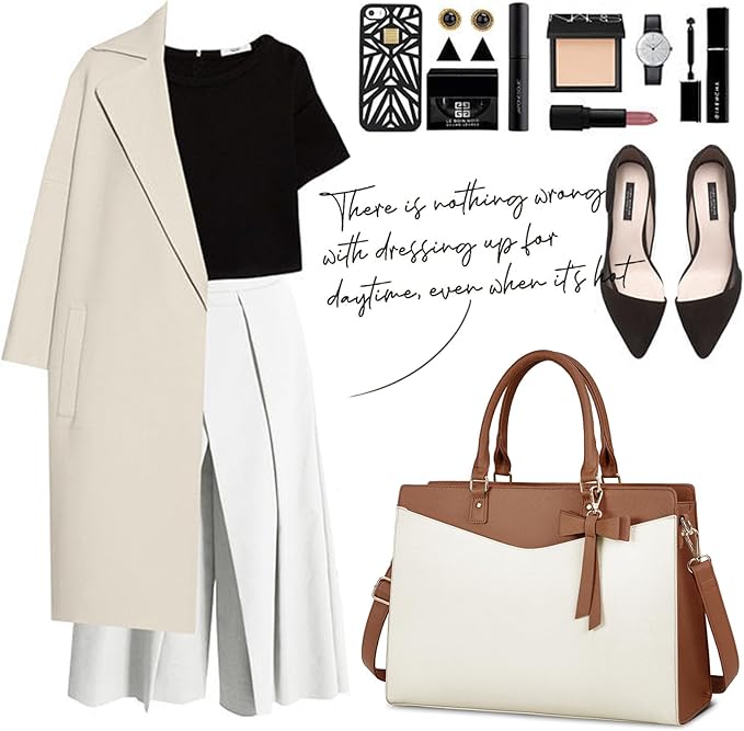 RAINSMORE Laptop Bag for Women 15.6 Inch PU Leather Laptop Tote Professional Business Office Work Bag Waterproof Briefcase Computer Tote Bag Large Lightweight Handbag Shoulder Bag