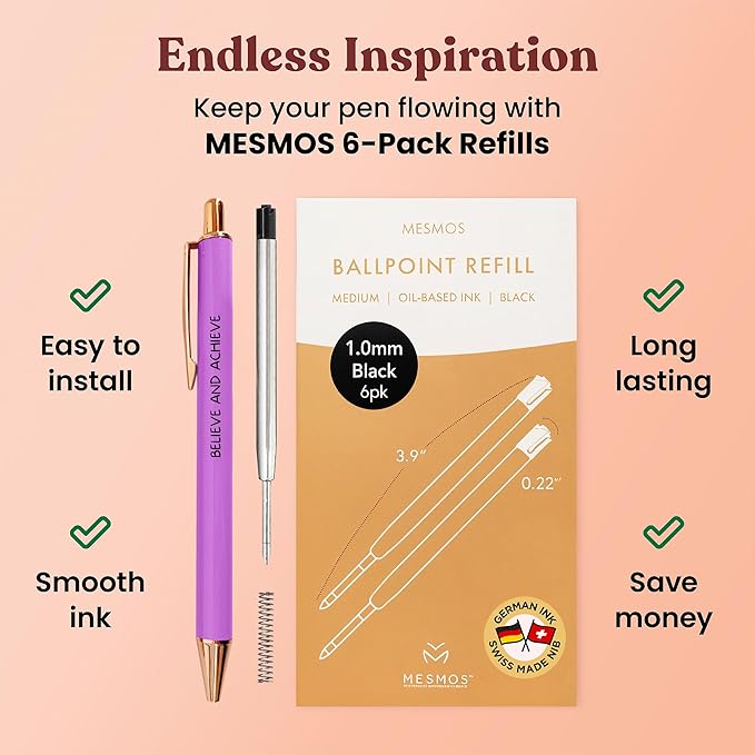 MESMOS 3pk Fancy Pen Set, Graduation Gift for Her, College Graduation Gifts for Women Class of 2025, German-made Ink & Swiss-Made Nib, Metal Ballpoint Pen