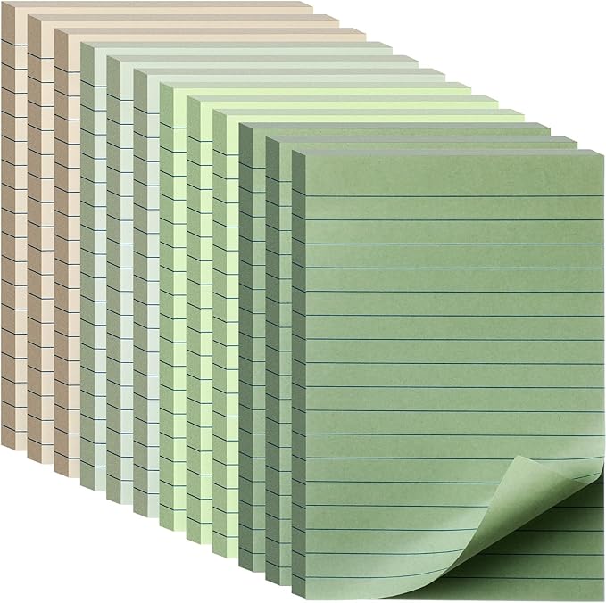 12 Pads Green Boho Sticky Notes 4x6 with Line, Lined Self Stick Notes Pads Boho Office Supplies, Vintage Aesthetic School Accessories 50 Sheets/pad
