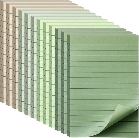 12 Pads Green Boho Sticky Notes 4x6 with Line, Lined Self Stick Notes Pads Boho Office Supplies, Vintage Aesthetic School Accessories 50 Sheets/pad