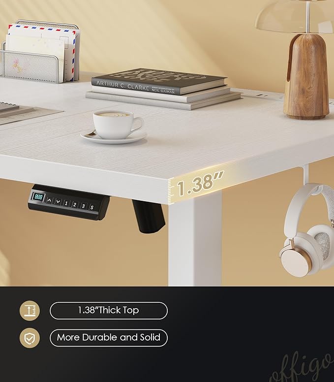 OffiGo Electric Standing Desk with 3-Piece Board, 79 Inch Height Adjustable Large Desk with Power Outlets, Sit Stand Table, Writing Computer Workstation for Home, Office, White