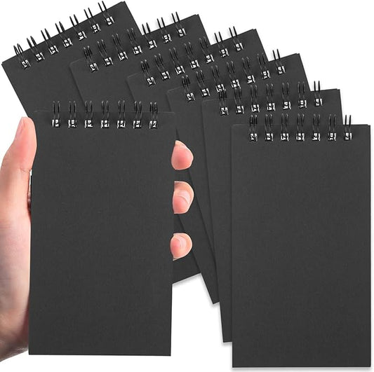 Tenceur 6 Pcs Pocket Notebook Bulk Small 3x5 Inch Spiral Notepads Mini Top Bound Notebook with Lined 120 Pages Ruled Memo Pads for Office College Nurse Essentials Back to School Gift (Black)