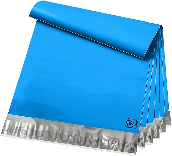 POLYSELLS 100 pcs 14.5x19 Inches Blue Poly Mailers Shipping Envelopes, Strong Adhesive Sealing, Waterproof, and Tear-resistant Postal Mailing Bags for Clothing, Books, and Accessories
