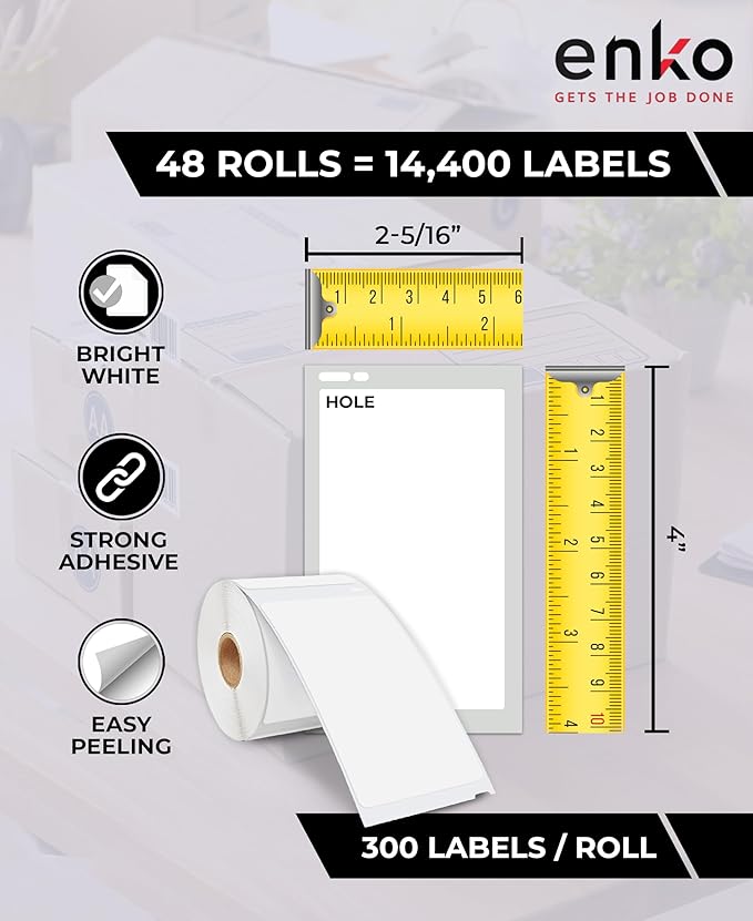 enKo (48 Rolls, 14,400 Labels) Address, Shipping & Barcode Labels 30256 (2-5/16 x 4") Compatible for Dymo LabelWriter