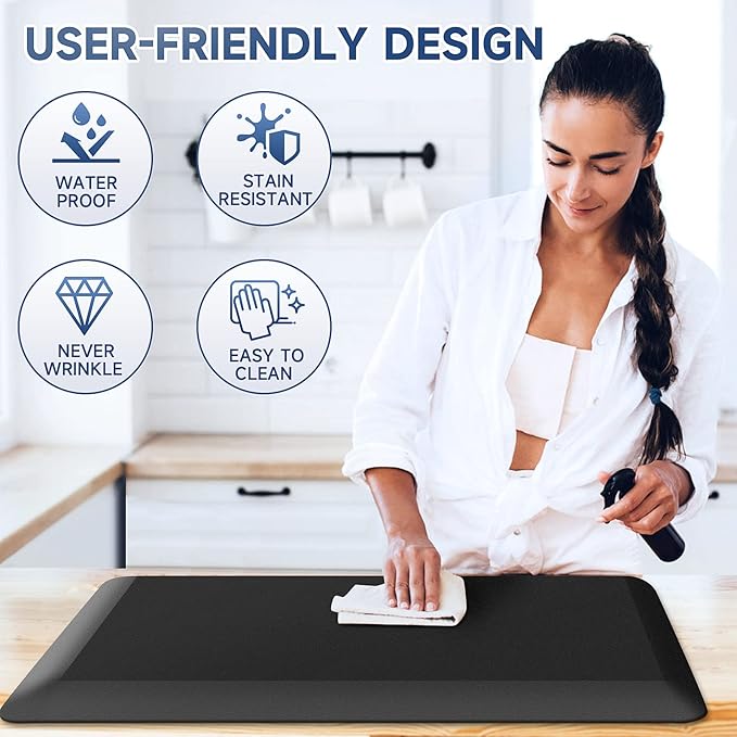 4/5 Inch Thick Kitchen Mats for Floor, StepRite Kitchen Rug for Standing Desk, Non-Slip, Thicker, Stain Resistant, Waterproof, Comfort Anti Fatigue Floor Mat for Home, Kitchen, Office - Black,54*22''
