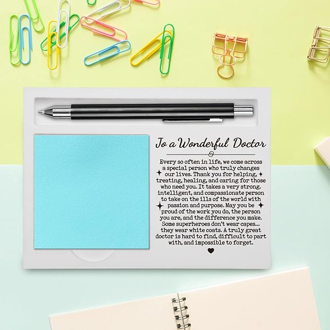 Doctor Appreciation Gifts for Women Men, to a Wonderful Doctor Quote Desk Decor, Office Self-Stick Note Pad Holder YBB06