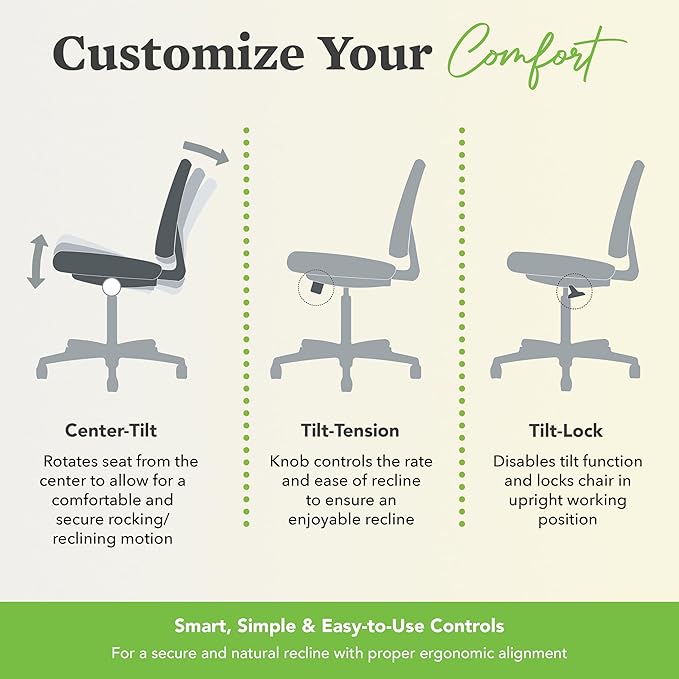 HON Volt Armless Chair, Ergonomic Adjustable Center-Tilt Recline, Leather Back and Seat, Swivel Desk Chair, Black