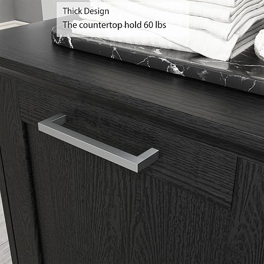 OLD CAPTAIN Wooden Tilt Out Trash Cabinet, Wooden Kitchen Garbage Can Free Standing Holder, Black Finish…