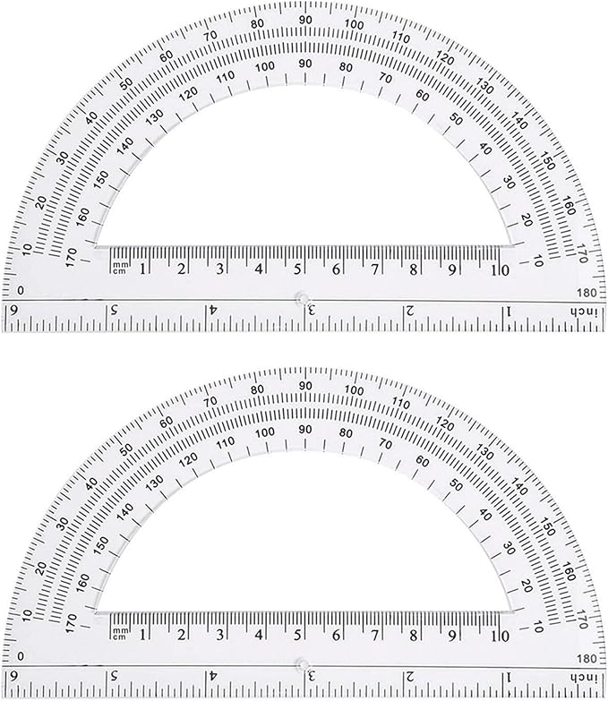 Zonon 2 Pcs 6 Inch Plastic Protractor Math Protractors 180 Degrees Angle Measurement, Translucent for Geometry Classroom Kid Student School Office Supplies(Clear)