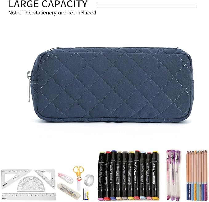 Della Gao Small Pencil Case Large Capacity Pencil Pouch Marker Pen Bag Coin Pouch Office Stationery Organizer (Dark Blue)