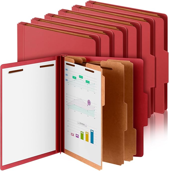 Skyygemm 12 Pcs Classification Folders Letter Size, 3 Divider Pressboard File Folder with Fasteners, Expanding File Organizer Bulk for Teachers, Clergy, Office, Church, Christmas Donations (Red)