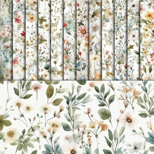48 Sheets Floral Vintage Scrapbook Paper , Watercolor Vintage Floral Pattern Decorative Scrapbook Paper for Journals DIY Cards and Photo Albums,Aesthetic Craft Supplies for Kids and Adults