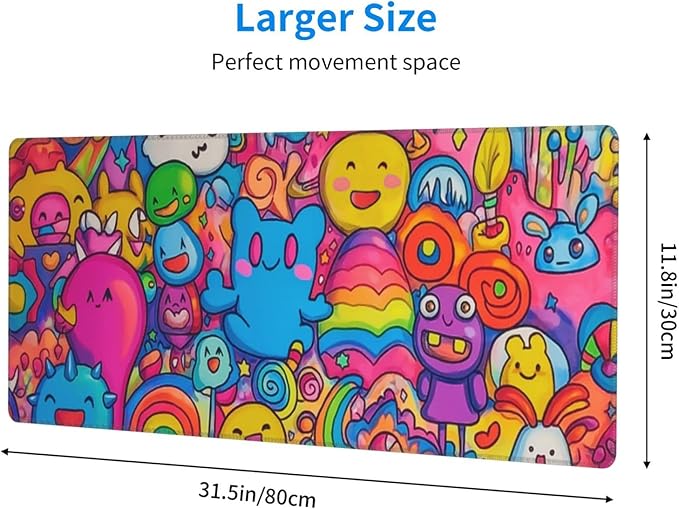 Cartoon Mouse Pad 31.5 X 11.8 Inch Big Desk Rubber Base Stitched Edges Keyboard Pad XXL Mouse Mat for Home Game and Office