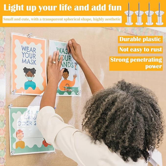 1000 Count Push Pins Tacks, Thumb Tacks with Clear Plastic Head and Steel Point for Wall, Clear Push Pins for Bulletin Board, Wall Hanging, Cork Board, Calendar, Photo, Home, Office, Craft Projects