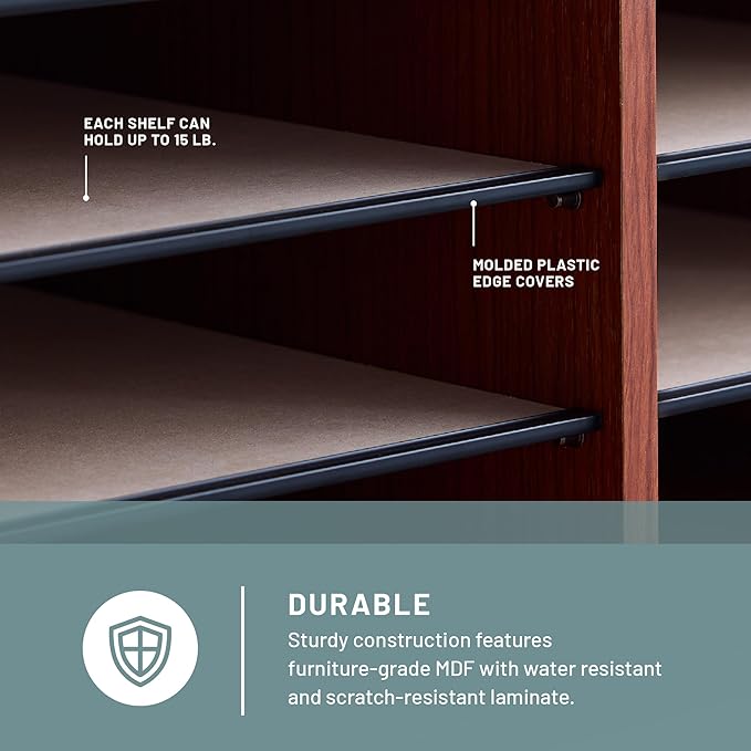 Safco Literature Organizer, 12 Compartments, Office and Classroom Mailbox with Adjustable Shelves, Wood Paper and Mail Sorter, Cherry