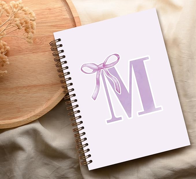 foedor Coquette Trendy Preppy Purple Bow Spiral Notebook,Initial M Journal Personalized Teen Girl Gifts,Monogrammed Gifts for Women Teen Girl,College Ruled Hardcover Spiral Notebook(purple)