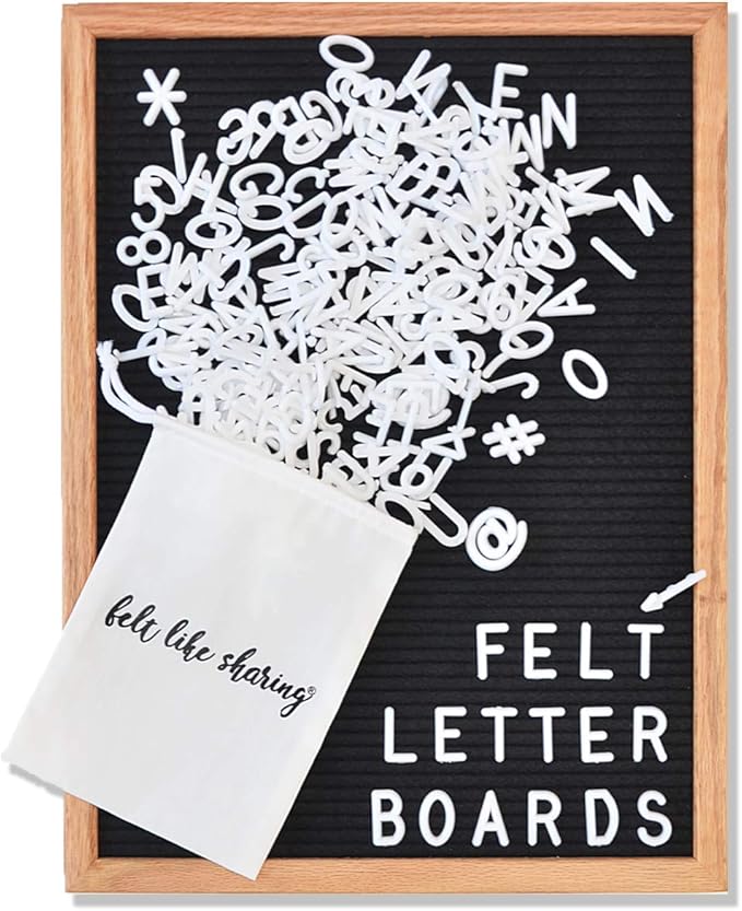 Felt Like Sharing Large Letter Board (Black Felt - 12”x16”) – Changeable Message Board with 3 Sets of Felt Board Letters – Statement Wall Sign for Quotes, Home or Holiday Decor In Oak Frame