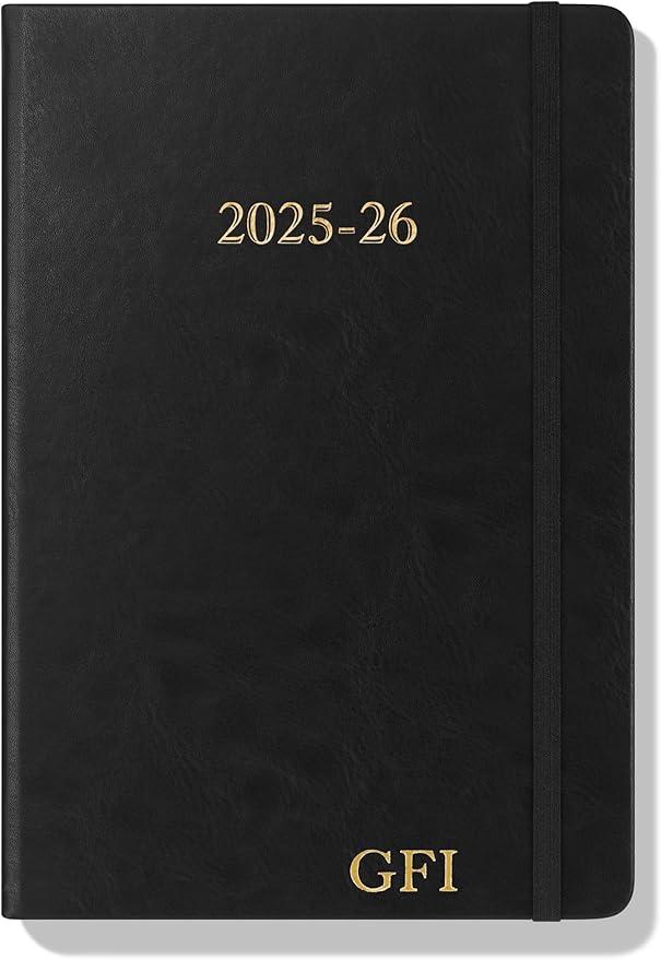 Wykeham's Executive 2025-26 Daily Journal Planner – Mid-Year Academic Diary (Personalized Black, 8.5"×5.5")