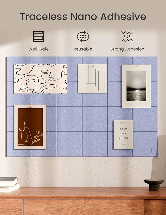 Bumusty Large Cork Board Alternative-36 x24 Felt Bulletin Board Tiles, with 30 Pushpins, 40 Adhesive Tabs, 6-Pack Slat Wall Paneling, Cork Boards for Office Push Pin Board Felt Board-Soft Periwinkle