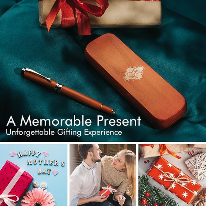 Wordsworth & Black Fountain Pen Set, Luxury Bamboo Wood - Medium Nib, Gift Case; Includes 6 Ink Cartridges, Ink Refill Converter -Journaling, Calligraphy; Drawing, Smooth Writing [Cherry Wood]