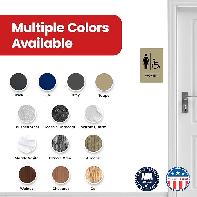 Promot Men and Women Handicap Restroom Sign – ADA Braille Bathroom Sign for Business, Self-Adhesive, 9" x 6", Commercial Door Signage, Office Wall Decor - Taupe