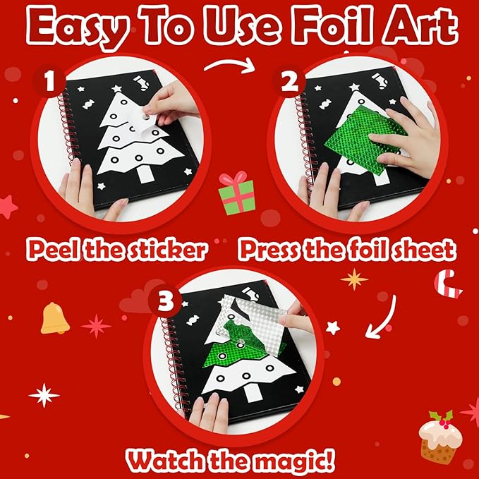 FUNNYB&G Foil Art Craft Activity for Kids - Christmas Crafts Gift Party Favors for Kids Stocking Stuffer Baskets Fillers Gifts Toy for Girls Boys 4 5 6 7 8 9 Years Old(Christmas)