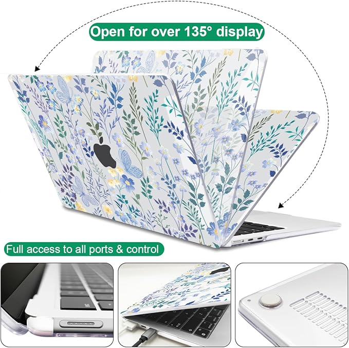 for MacBook Air 13.6 inch Case M4 M3 M2 2025 2024 2023 2022 A2681 A3113 A3240 Cover, Plastic Hard Shell Case for Mac Air 13.6" 2025 with Liquid Retina Display & Touch ID, Meadow Wildflower