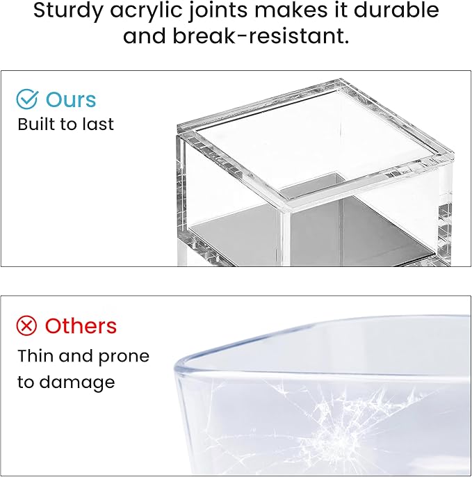 OfficeGoods 3-Tier Stackable Acrylic Holder- Stylish Desk Organizer and Storage for Office or Home – Transparent Square Design with Silver Metal Base