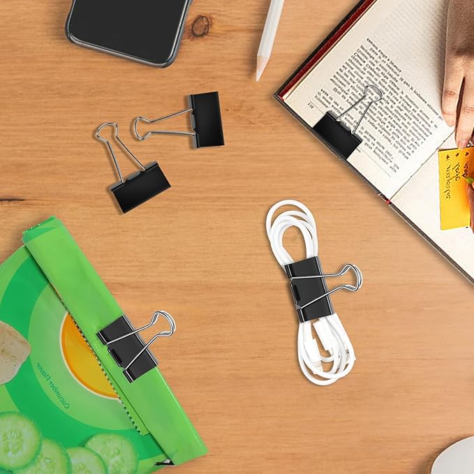 Ufmarine Medium Binder Clips 1.25 Inch Length, (120 Pcs) Black Medium Paper Clips for Office