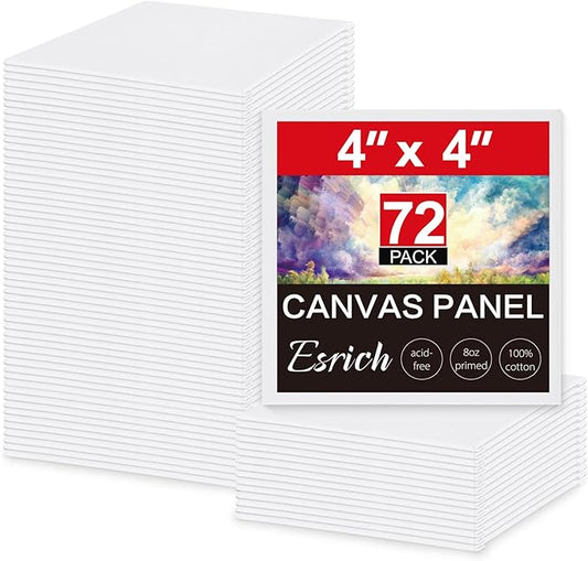 ESRICH Mini Canvases for Painting, 4x4In Canvas in Bulk 72 Pack Small Canvas Panels Cotton Paint Canvas Primed Acid Free Blank Canvas Boards for Oil,Watercolor,Acrylic,Gouache & Tempera