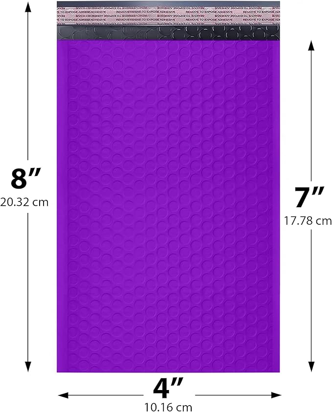Purple Small Bubble Mailers 4x8 Inch #000 | Thick Padded Poly Bubble Mailer Envelopes | 1000 Pack Bulk | Trading Card Sports Card Shipping