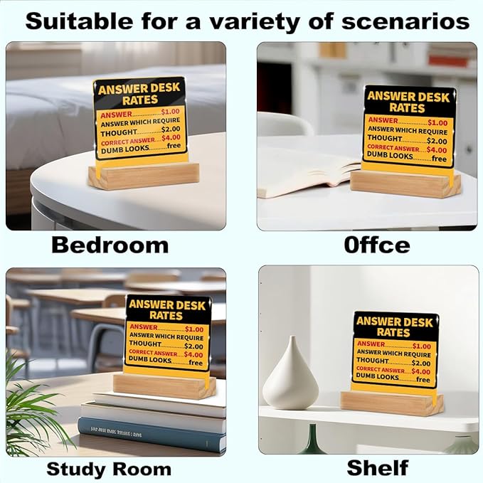 Funny Team Office Gifts, Answer Desk Rates Funny Acrylic Sign With Wooden Stand, Gag Fun Gifts for Coworker Employee Boss, Office Sign Tabletop Decor Desk Accessories Christmas Birthday Gift