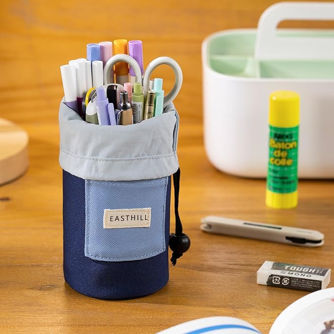 EASTHILL Desk Organizer Pencil Holders Pen Case Pouch for Girls Home School and Office Supplies-Navy