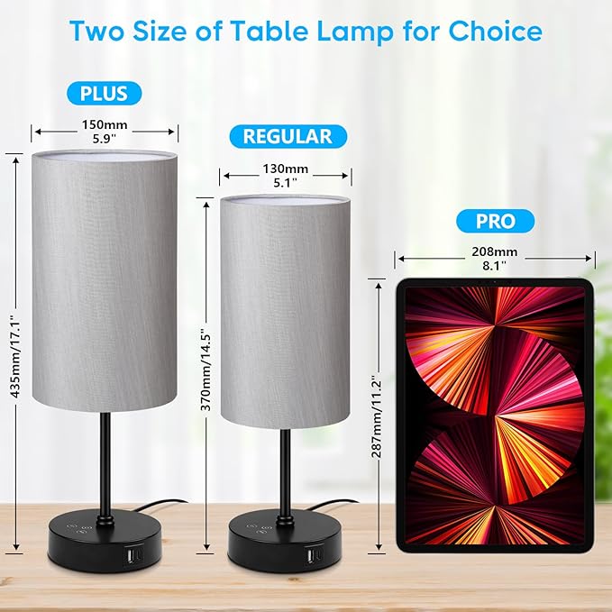 Unicozin 17Inch Table Lamp, 3 CCT 3000K/4500K/6500K & RGB Color Changing, Stepless Dimmable Bedside Lamp for Reading, Ambience Nightstand Light for Home Decor Party, Grey Shade