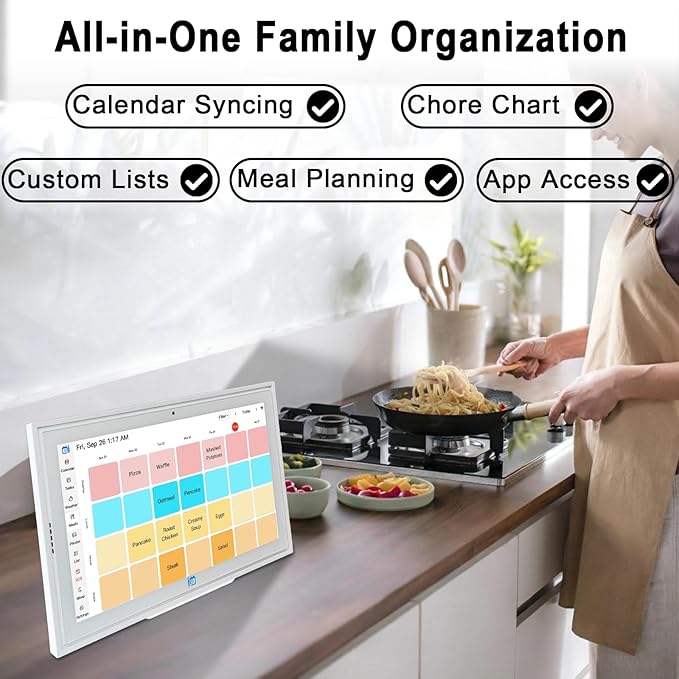 Digital Calendar 15.6 Inch Smart Family Planner & Chore Chart, 1920×1080P Full HD Touchscreen Interactive Display, WiFi Sync, Wall & Desk Mountable, Meal Planner & Home Organizer for Family Schedules & Routines, 2025 Calendar