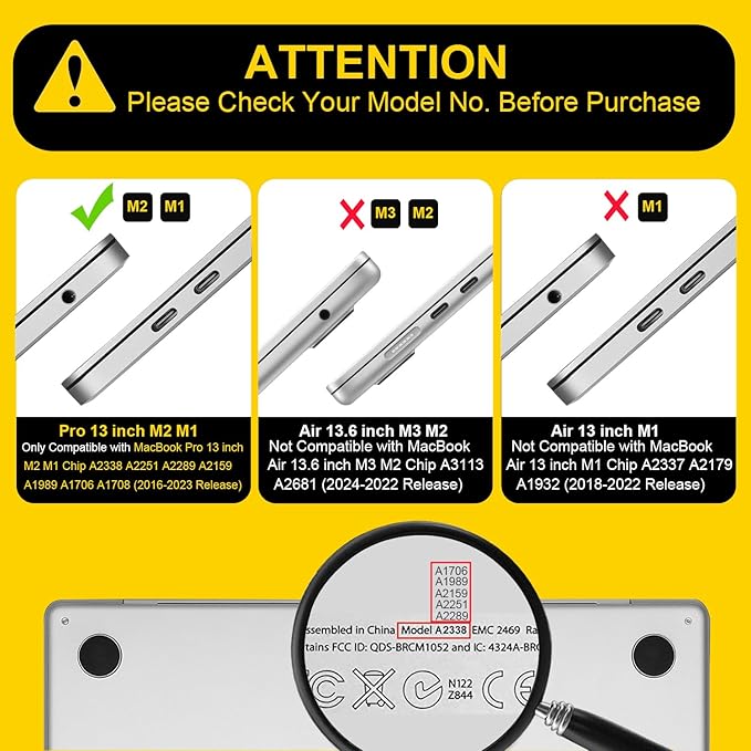 Compatible with MacBook Pro 13 inch Case 2022 2021-2016 Model A2338 A2289 A2251 A1706 A1989 A2159 M2 M1 Chip, Plastic Hard Shell Case Keyboard Cover Screen Film Dust Plug, Crystal Purple