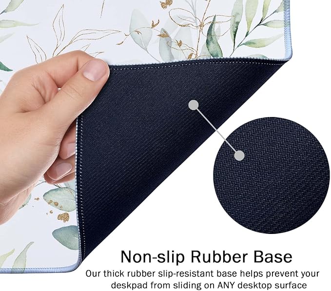 SSOIU Large Mouse Pad, Cute Floral Desk Mat for Desktop, Women Girls Waterproof Gaming Mousepad, Eucalyptus Leaves Computer PC Laptop Protector Writing Pads for School Office Home 35.5" x 15.7"