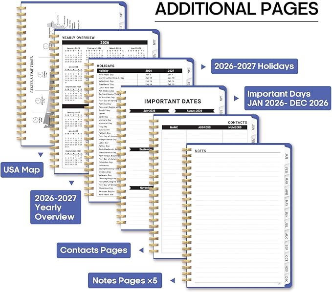 2026 Planner, Weekly and Monthly Calendar Planner Book, January 2026 - December 2026, Hardcover Spiral Planner with Monthly Tabs, Notes Pages, Perfect for Women & Men, A5 (6.4" x 8.5") - Royal Blue