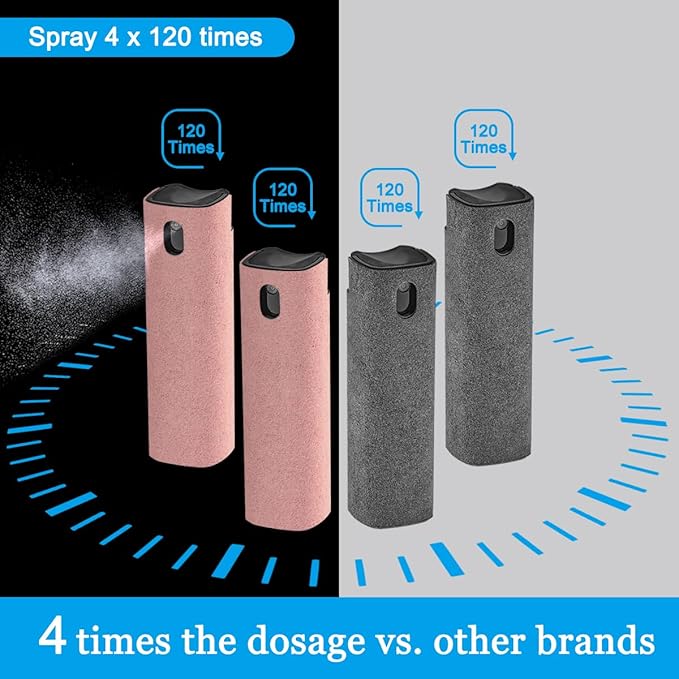 walrfid 4Pcs Car Screen Cleaner, Computer Screen Cleaner Spray and Wipe, Laptop Cleaner Kit for Cleaning iPad, iPhone, Cellphone, Monitor, Macbook Pro, Car Display, Electronic Device Screen, Grey Pink