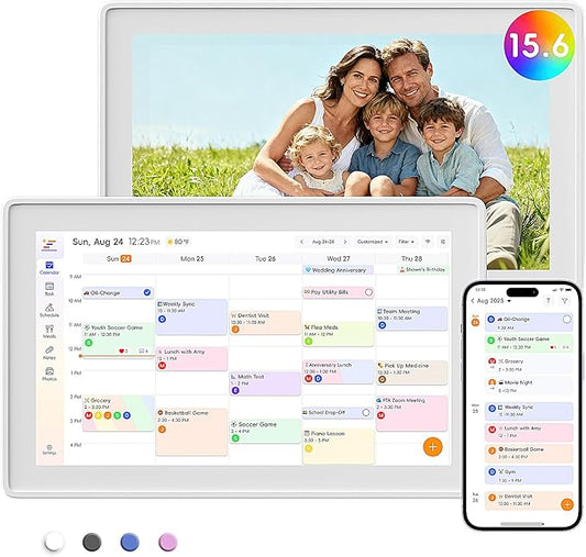 Westsee 15.6" Digital Calendar Frame – Interactive Touchscreen Eletronic Calendars, Smart Family Planner for Schedule, Photo Display, Meals, Chore Chart & Tasks, Wall & Desk Mountable (White)