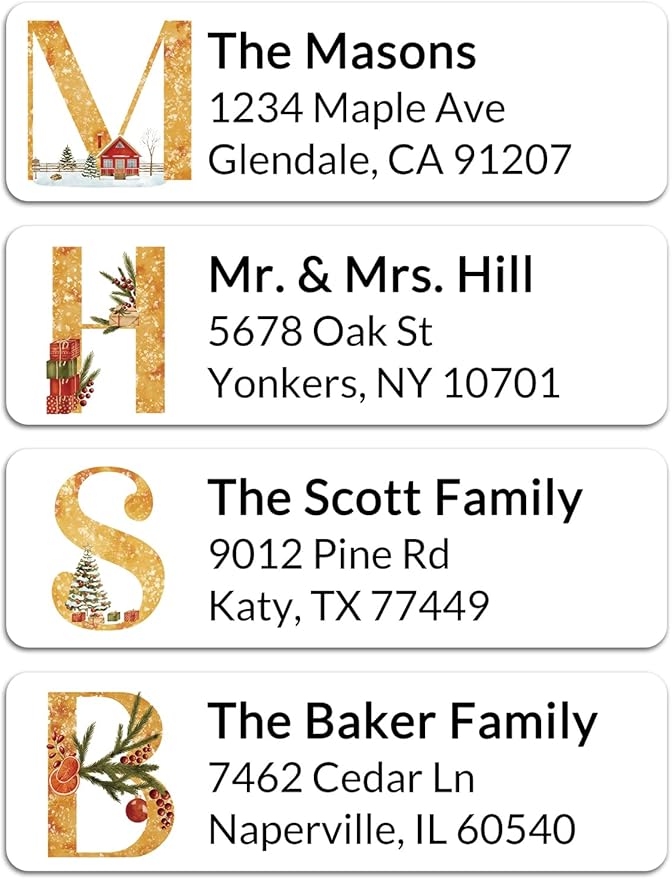 Personalized Christmas Address Labels - Custom Address Labels with Monogram (Champagne Wishes)