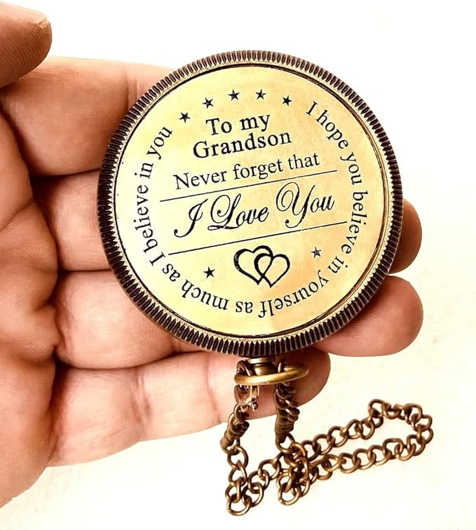 Gift for Grandson Brass Compass Engraved Quote | Memory Present to My Grandson Birthday, Baptism, Graduation, Confirmation, Love, Gift idea by Grandpa Grandma